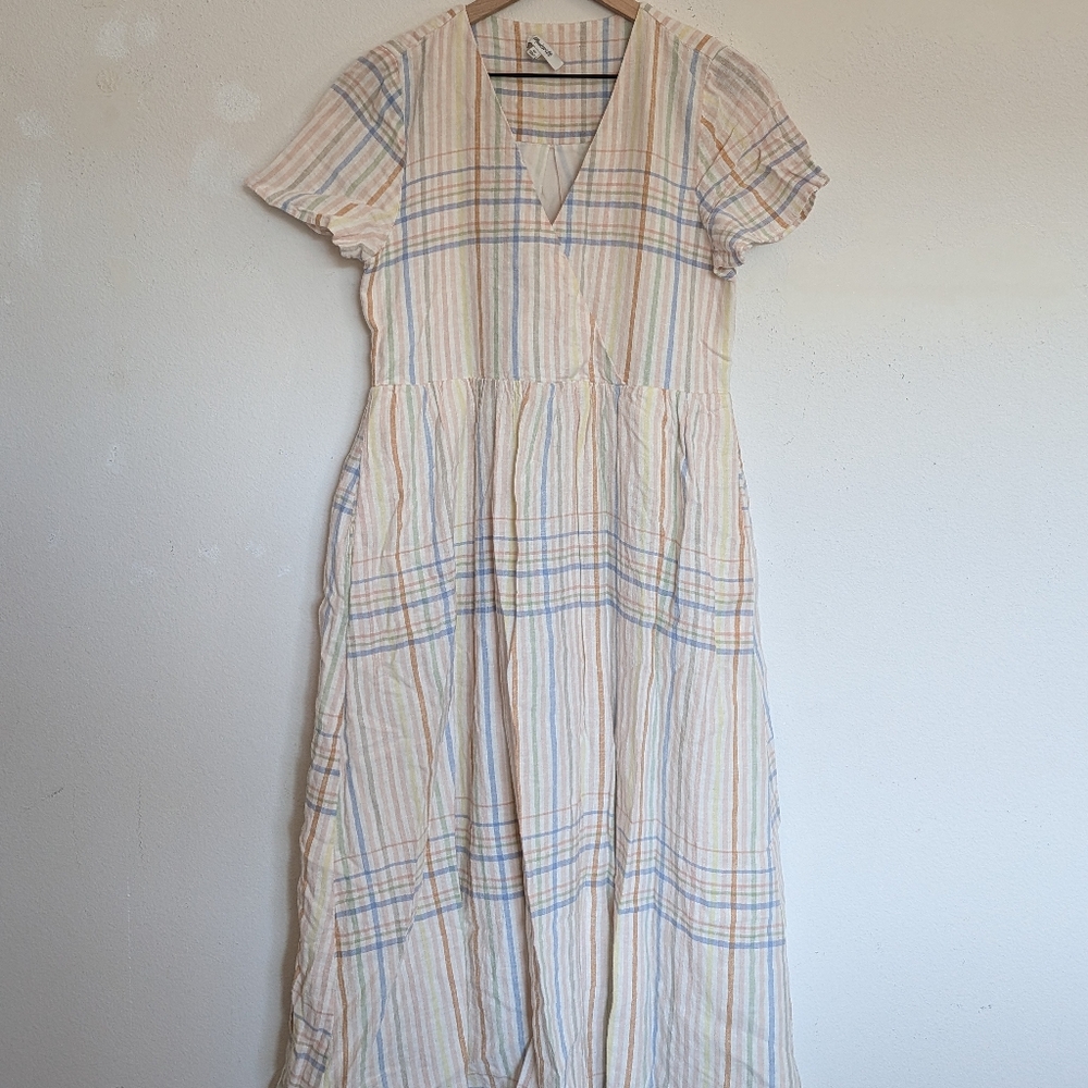 SOLD ON INSTA Madewell Linen Clara Dress In Muted Blush Plaid Size Extra Small - Picture 3 of 10